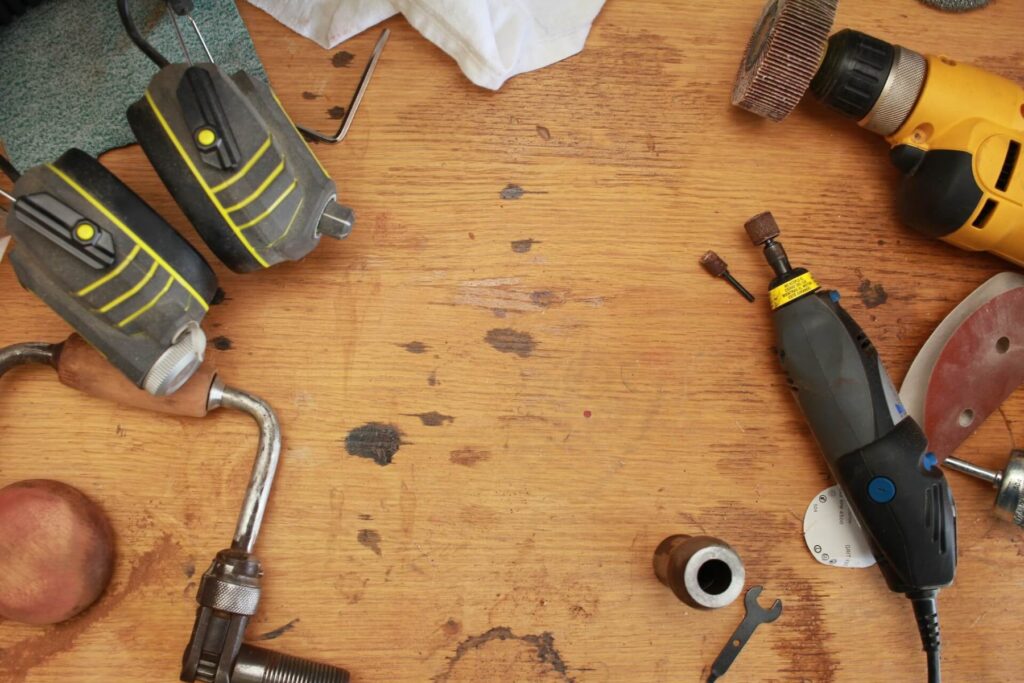 a bunch of tools ready for a floor renovation